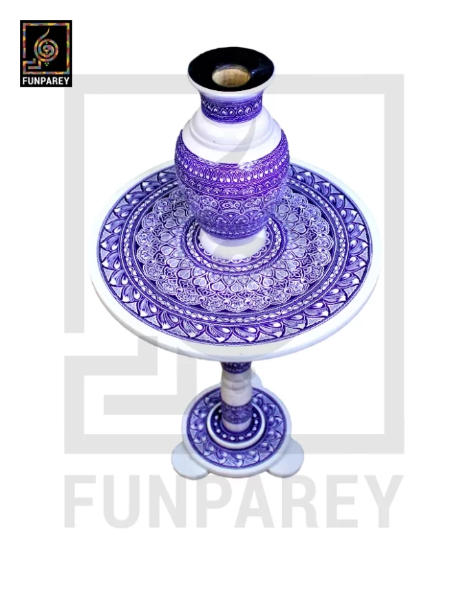 Nakshi Table and Vase Set with Blue Pottery Art Light 16" - Image 2