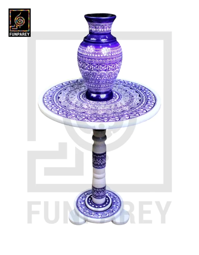 Nakshi Table and Vase Set with Blue Pottery Art Light Contrast 16" - Image 4