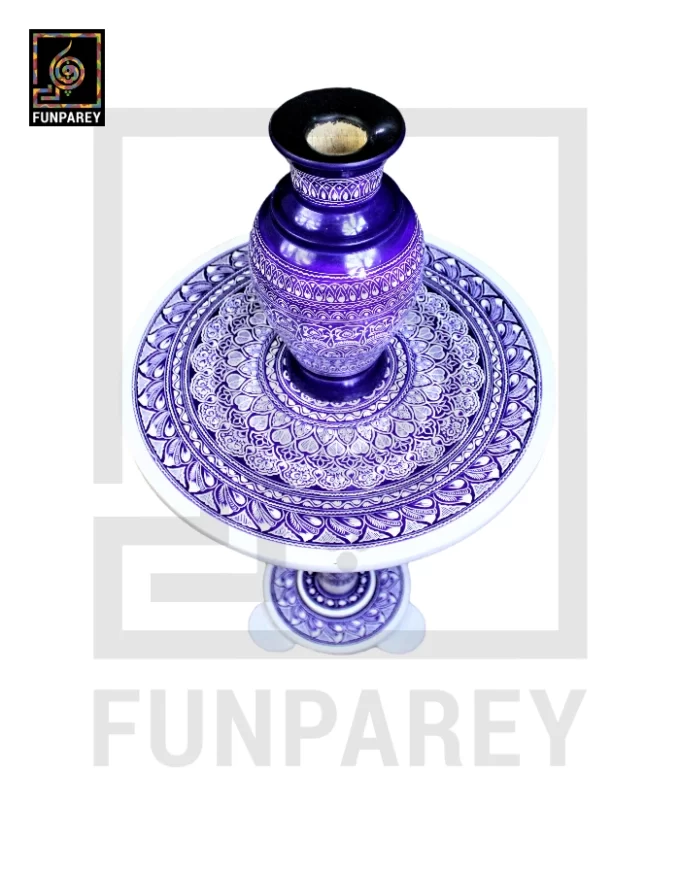 Nakshi Table and Vase Set with Blue Pottery Art Light Contrast 16" - Image 6
