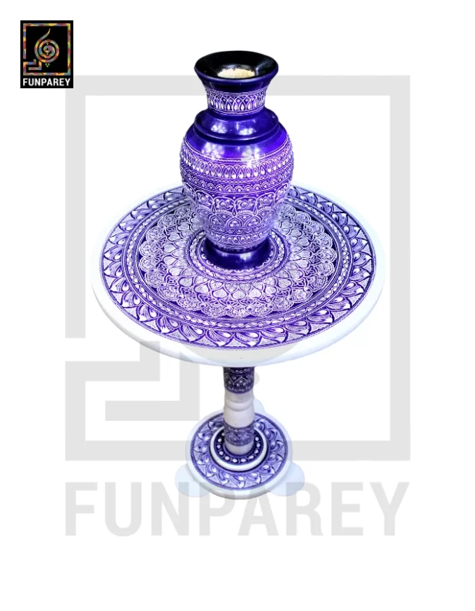 Nakshi Table and Vase Set with Blue Pottery Art Light Contrast 16" - Image 7