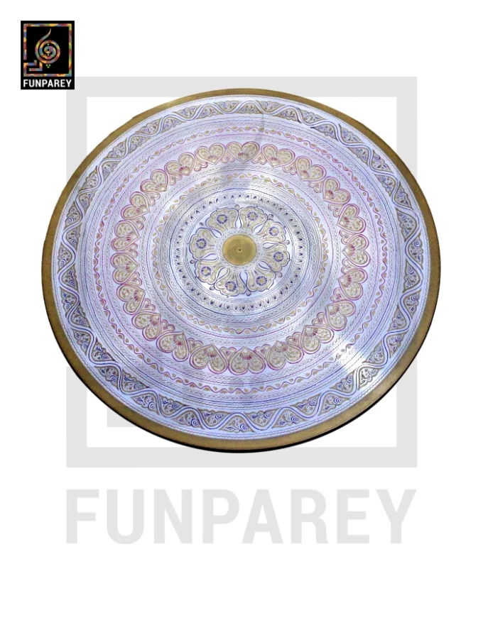 Handmade Wooden Table with White Naqshi Art Mandala Pink - Image 4