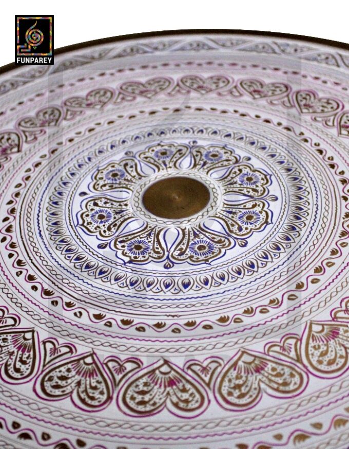 Handmade Wooden Table with White Naqshi Art Mandala Pink - Image 3