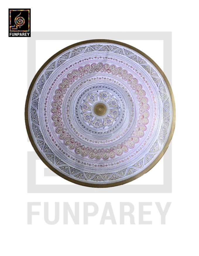 Handmade Wooden Table with White Naqshi Art Mandala Pink - Image 8