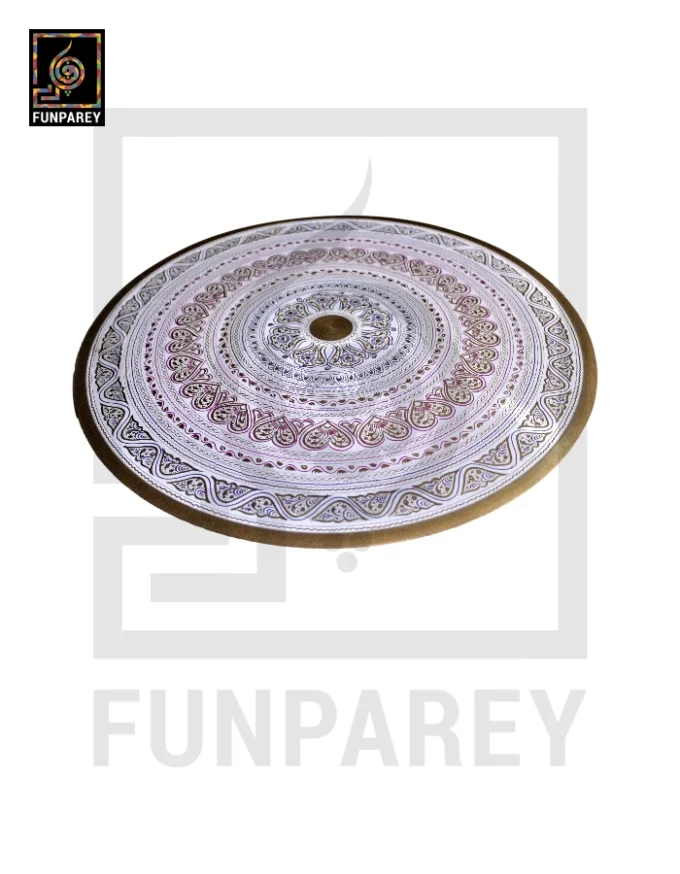 Handmade Wooden Table with White Naqshi Art Mandala Pink - Image 9