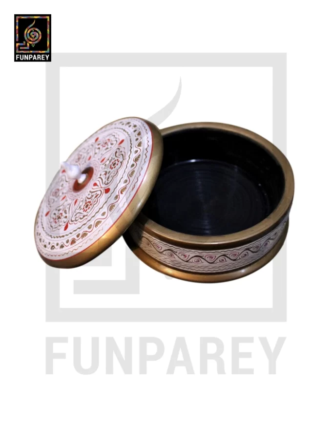 Wooden Candy Bowl 6" with Nakshi Art Flat Surface White - Image 7