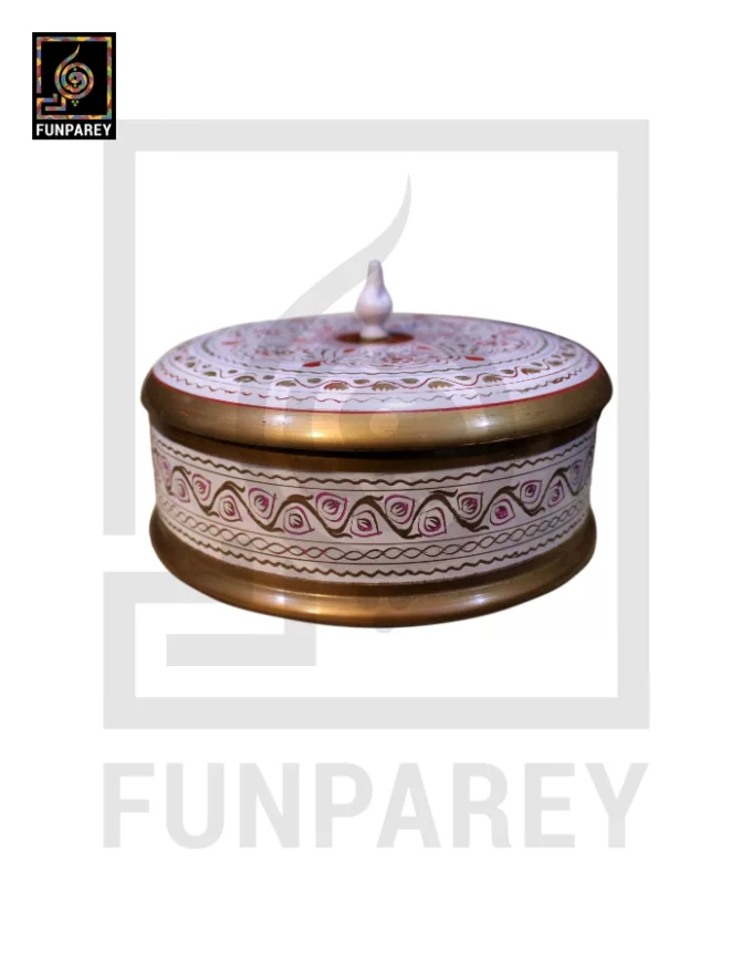 Wooden Candy Bowl 6" with Nakshi Art Flat Surface White - Image 8