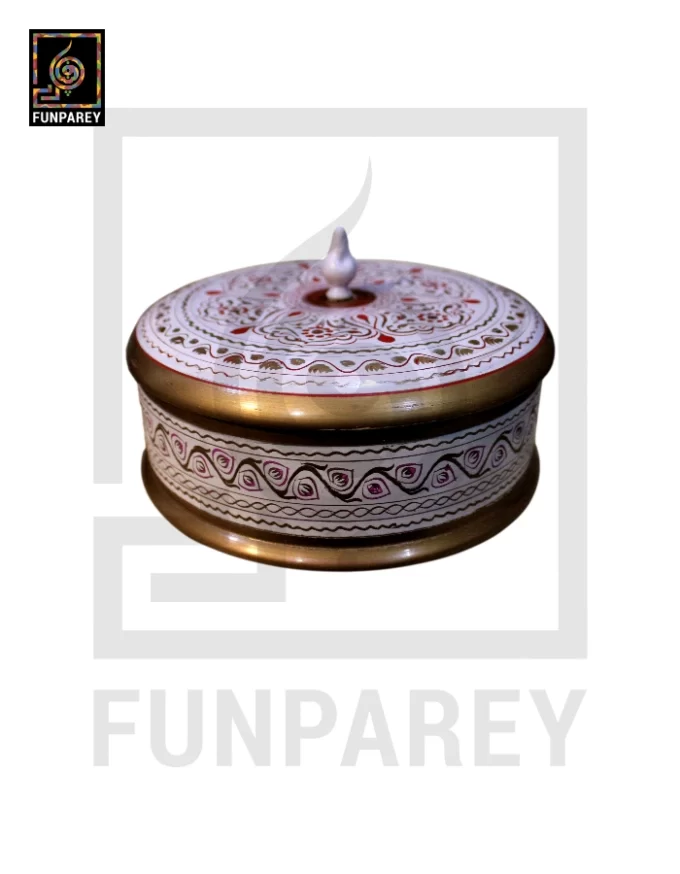 Wooden Candy Bowl 6" with Nakshi Art Flat Surface White - Image 6