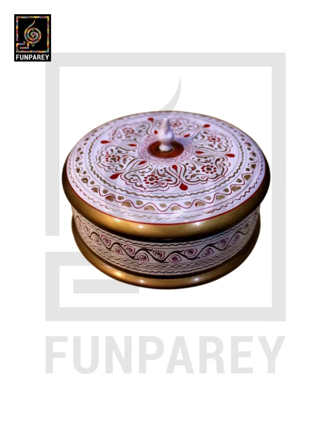 Wooden Candy Bowl 6" with Nakshi Art Flat Surface White - Image 2