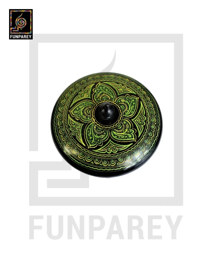 Wooden Candy Bowl 6" with Nakshi Art Flat Surface Green - Image 3