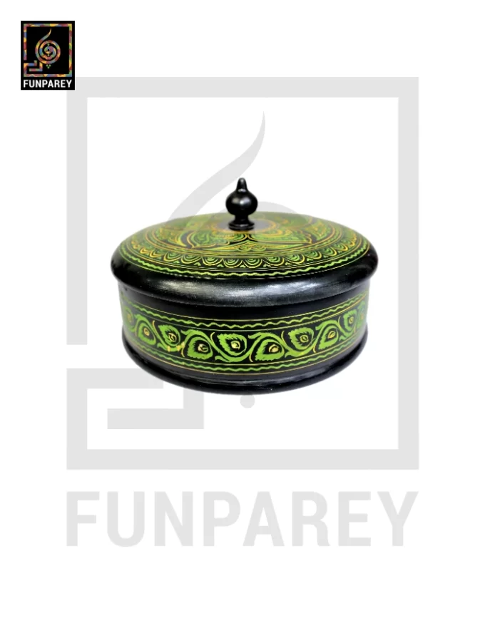 Wooden Candy Bowl 6" with Nakshi Art Flat Surface Green - Image 5