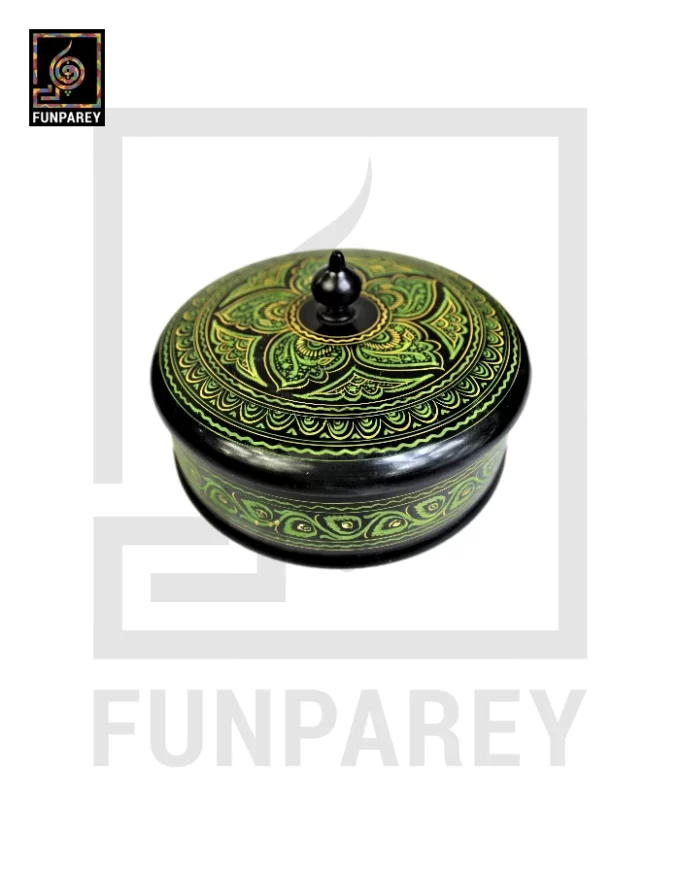 Wooden Candy Bowl 6" with Nakshi Art Flat Surface Green - Image 6