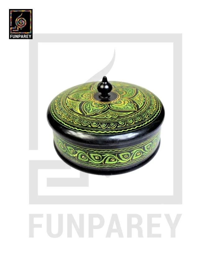 Wooden Candy Bowl 6" with Nakshi Art Flat Surface Green - Image 2