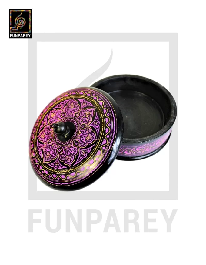 Wooden Candy Bowl 6" with Nakshi Art Flat Surface Pink