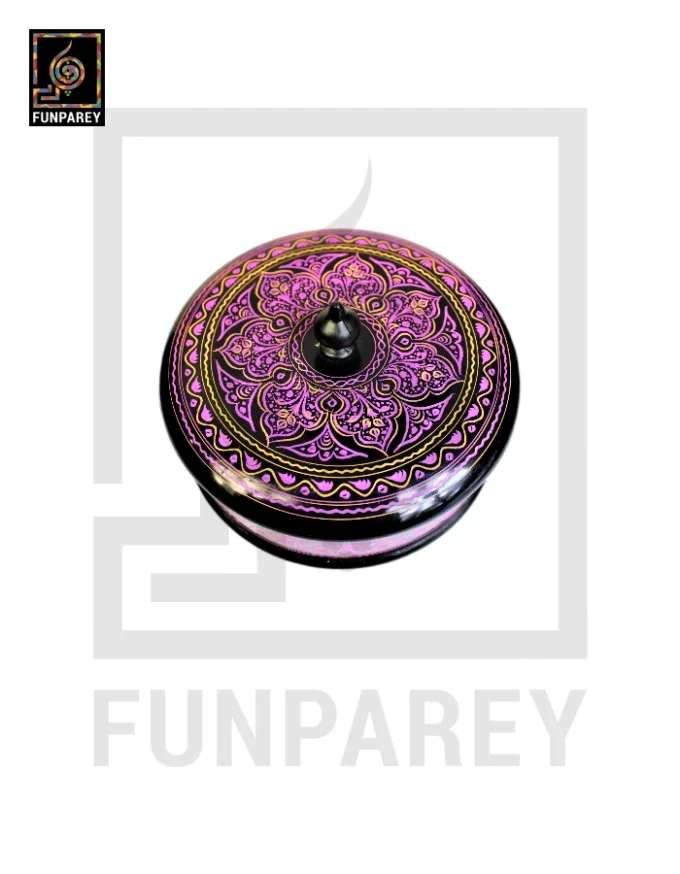 Wooden Candy Bowl 6" with Nakshi Art Flat Surface Pink - Image 3