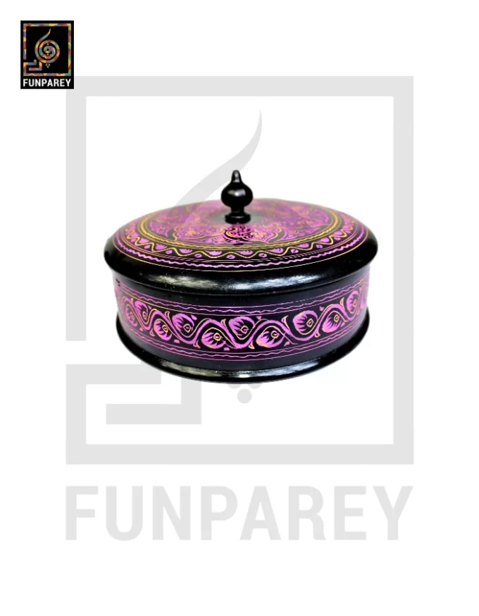 Wooden Candy Bowl 6" with Nakshi Art Flat Surface Pink - Image 5