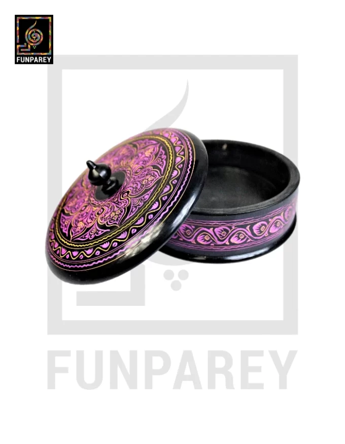 Wooden Candy Bowl 6" with Nakshi Art Flat Surface Pink - Image 7