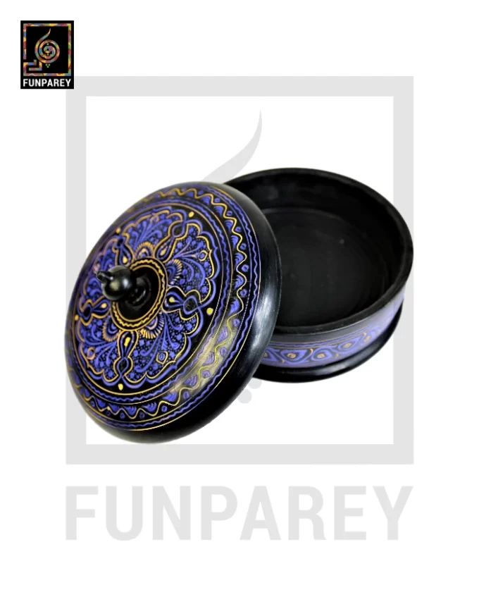 Wooden Candy Bowl 6" with Nakshi Art Flat Surface Blue
