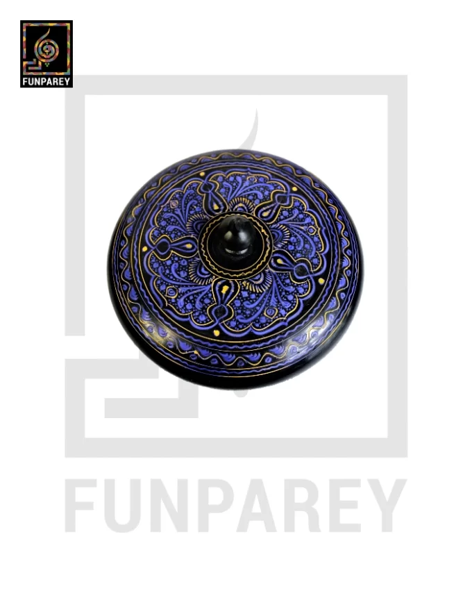 Wooden Candy Bowl 6" with Nakshi Art Flat Surface Blue - Image 3