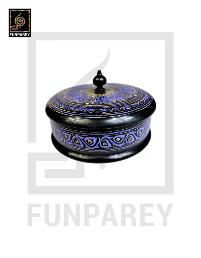 Wooden Candy Bowl 6" with Nakshi Art Flat Surface Blue - Image 5