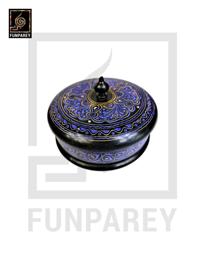 Wooden Candy Bowl 6" with Nakshi Art Flat Surface Blue - Image 2