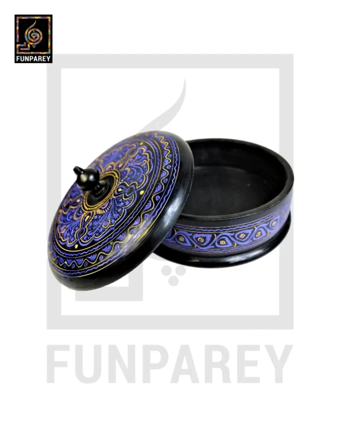 Wooden Candy Bowl 6" with Nakshi Art Flat Surface Blue - Image 6