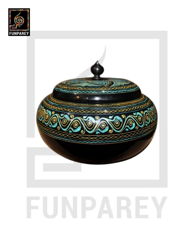 Premium Wooden Candy Bowl with Nakshi Art Cyan - Image 4