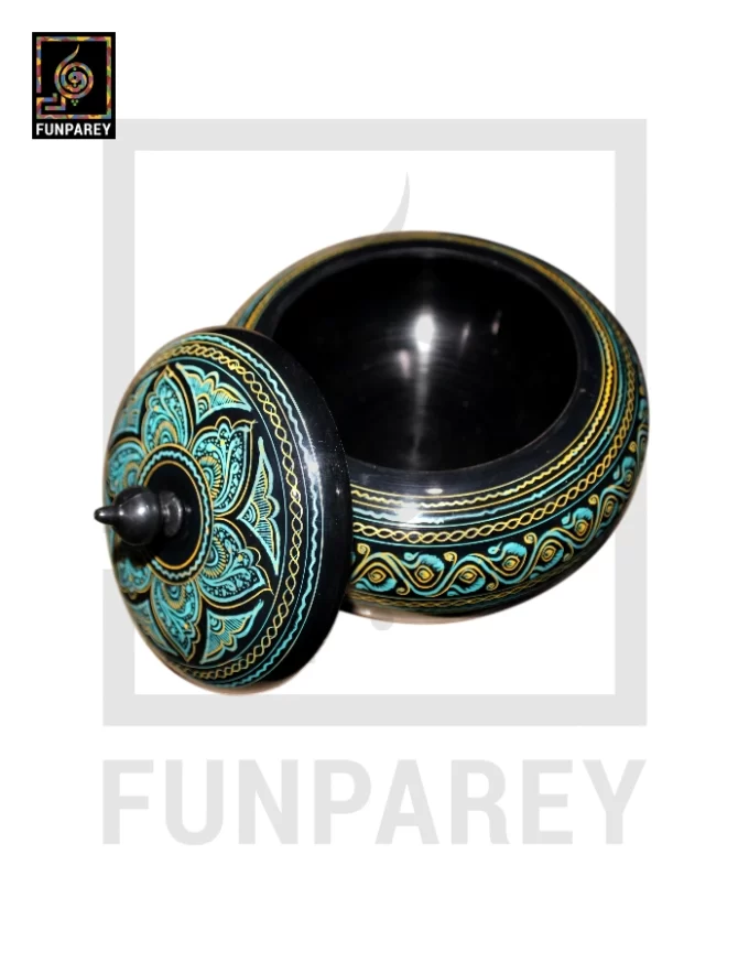 Premium Wooden Candy Bowl with Nakshi Art Cyan - Image 7