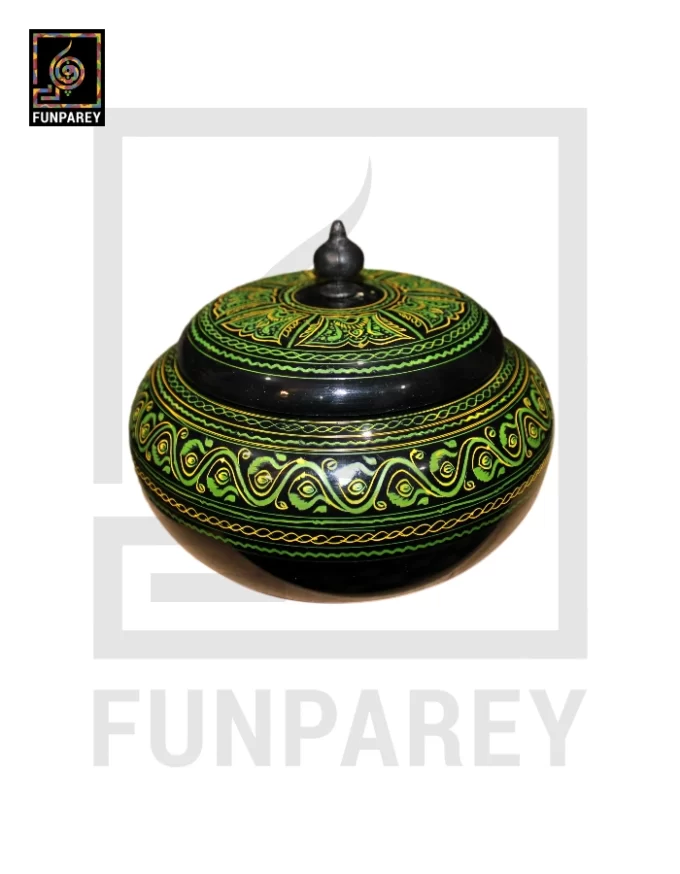 Premium Wooden Candy Bowl with Nakshi Art Green - Image 6