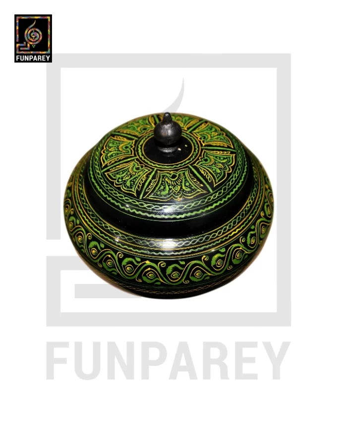 Premium Wooden Candy Bowl with Nakshi Art Green - Image 2