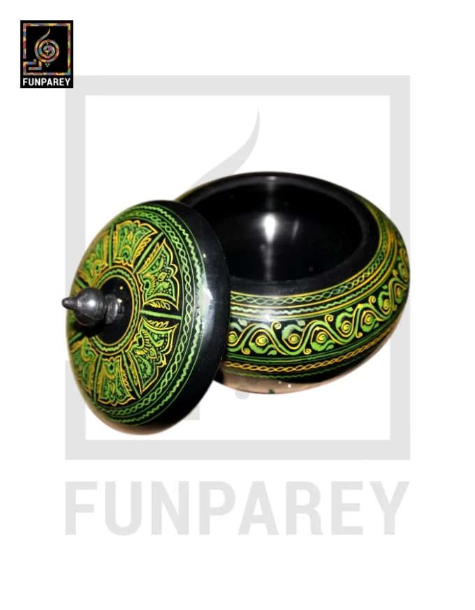 Premium Wooden Candy Bowl with Nakshi Art Green - Image 4