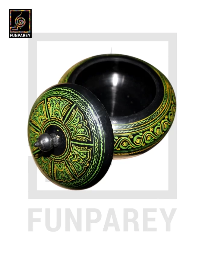 Premium Wooden Candy Bowl with Nakshi Art Green - Image 5
