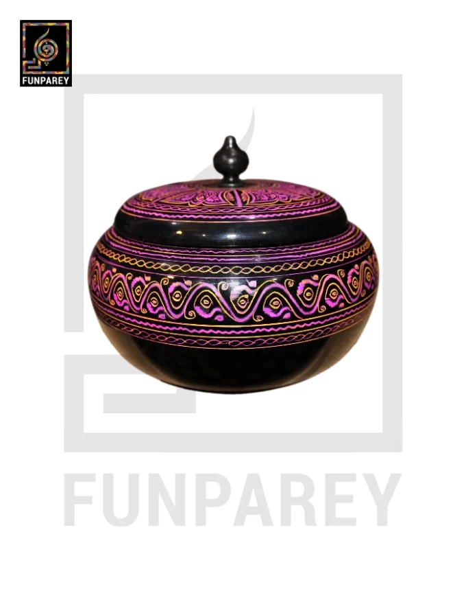 Premium Wooden Candy Bowl with Nakshi Art Pink - Image 6