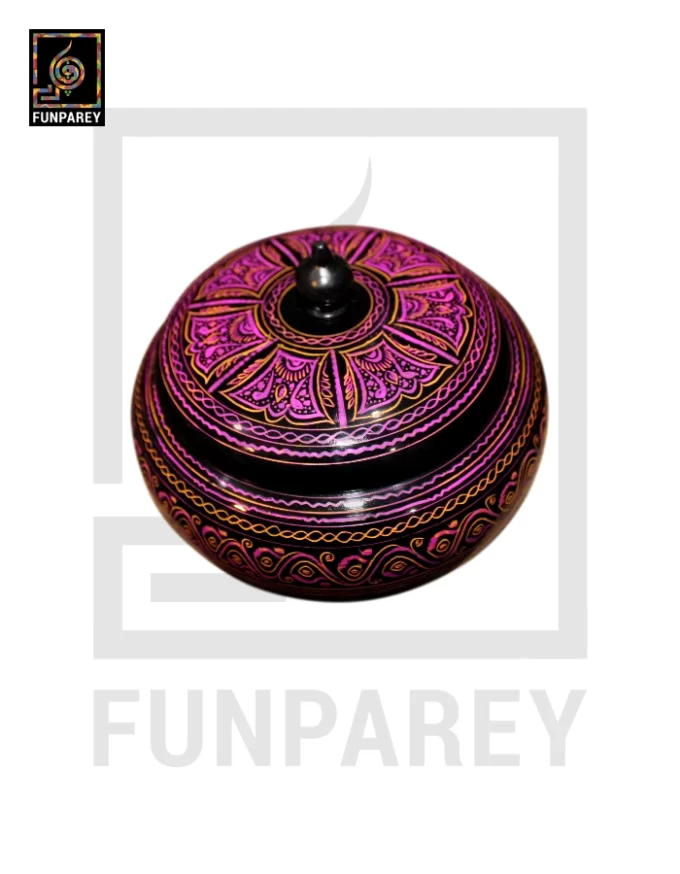 Premium Wooden Candy Bowl with Nakshi Art Pink - Image 5