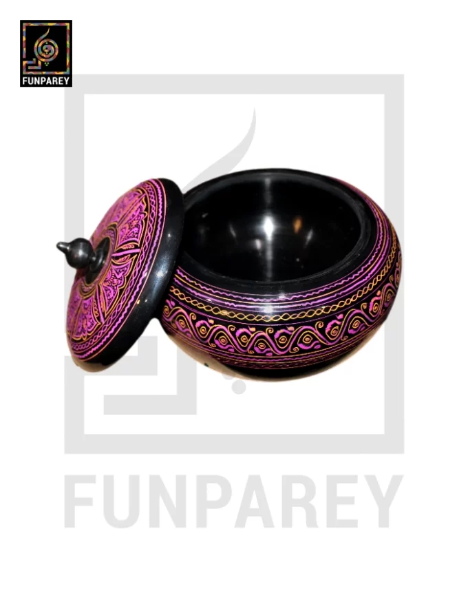 Premium Wooden Candy Bowl with Nakshi Art Pink - Image 4