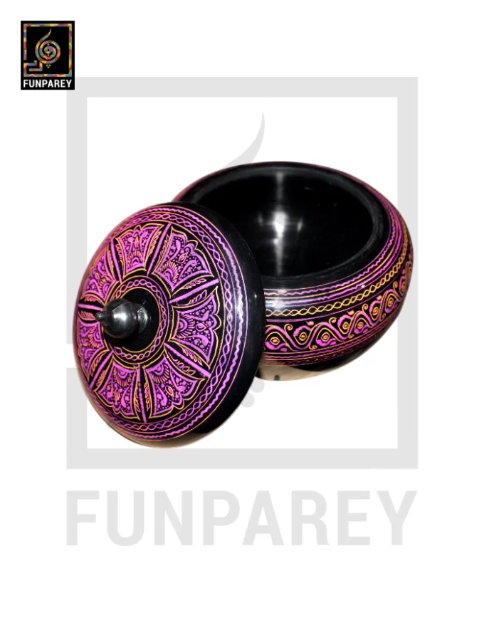Premium Wooden Candy Bowl with Nakshi Art Pink - Image 3