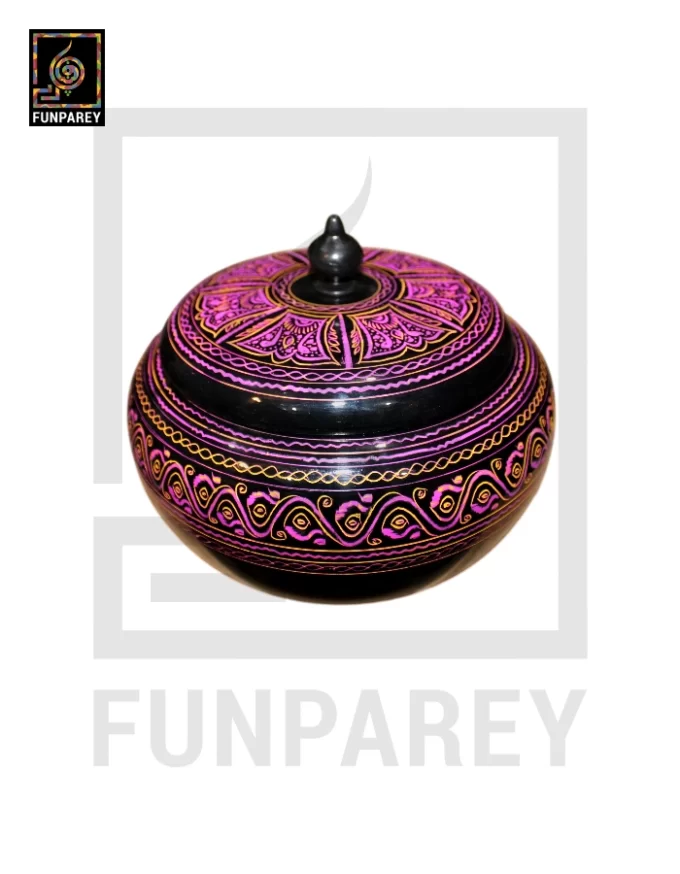 Premium Wooden Candy Bowl with Nakshi Art Pink - Image 2