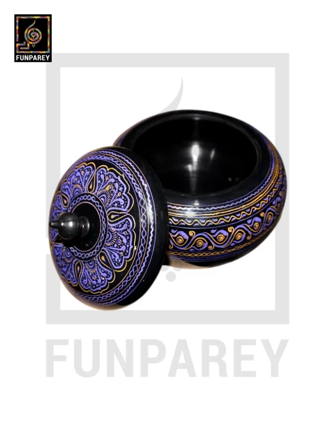 Premium Wooden Candy Bowl with Nakshi Art Purple - Image 2