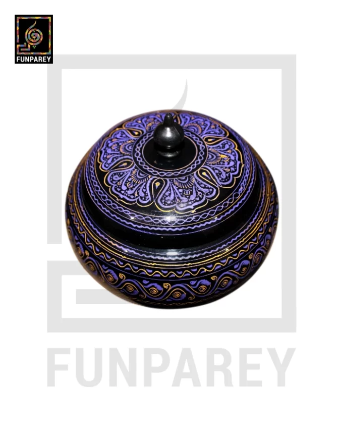 Premium Wooden Candy Bowl with Nakshi Art Purple - Image 5