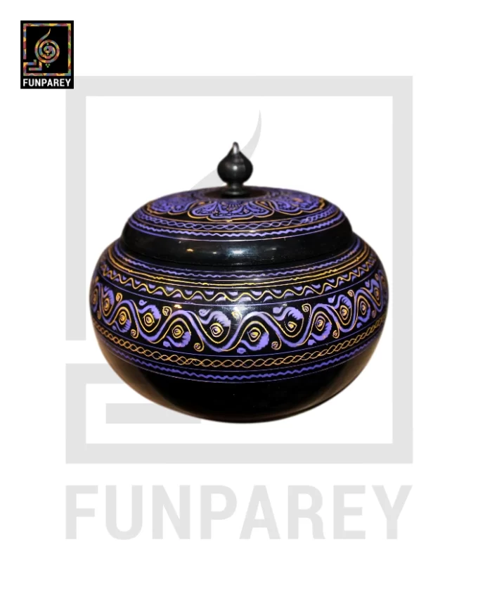 Premium Wooden Candy Bowl with Nakshi Art Purple - Image 6