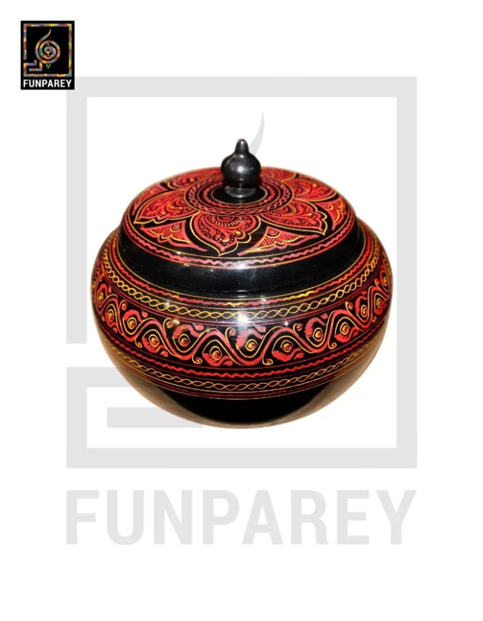 Premium Wooden Candy Bowl with Nakshi Art Red - Image 3