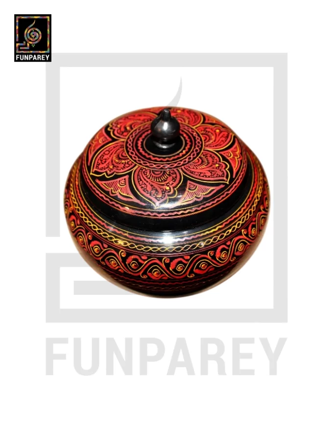 Premium Wooden Candy Bowl with Nakshi Art Red - Image 5
