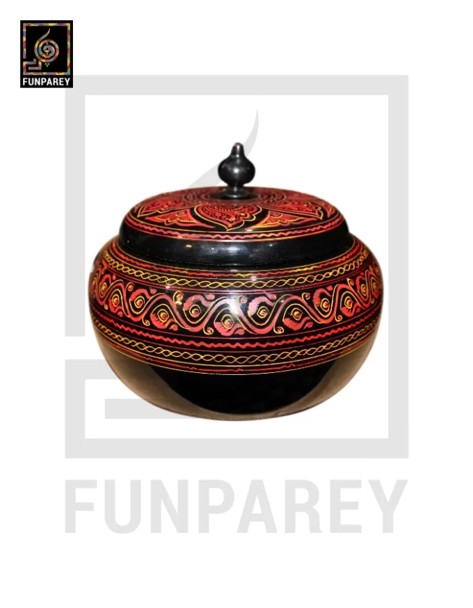 Premium Wooden Candy Bowl with Nakshi Art Red - Image 9
