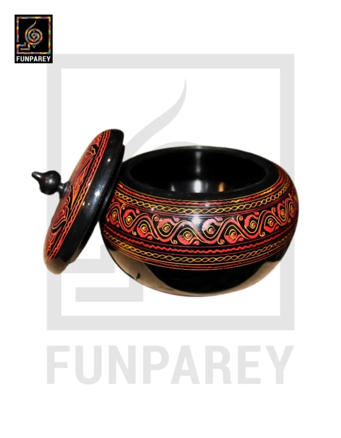 Premium Wooden Candy Bowl with Nakshi Art Red - Image 8