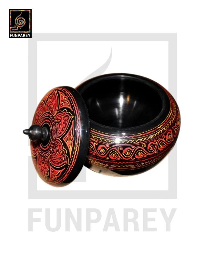 Premium Wooden Candy Bowl with Nakshi Art Red - Image 6