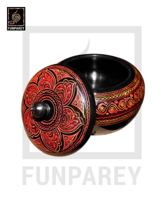 Premium Wooden Candy Bowl with Nakshi Art Red - Image 4