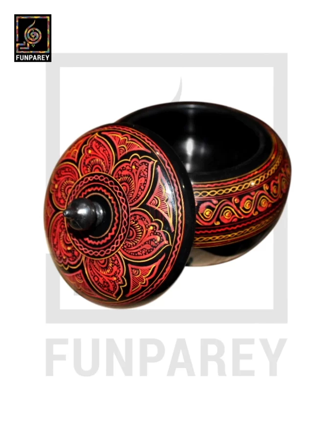 Premium Wooden Candy Bowl with Nakshi Art Red - Image 10