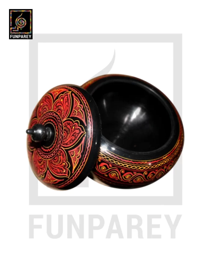 Premium Wooden Candy Bowl with Nakshi Art Red - Image 2
