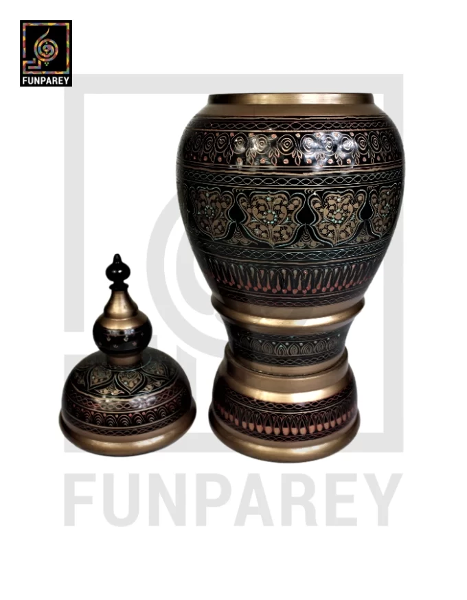 Hand Carved Candy Jar 16" with Nakshi Art Brown - Image 2