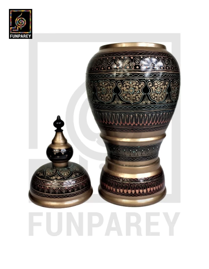 Hand Carved Candy Jar 16" with Nakshi Art Brown - Image 3