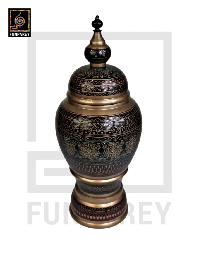Hand Carved Candy Jar 16" with Nakshi Art Brown - Image 4